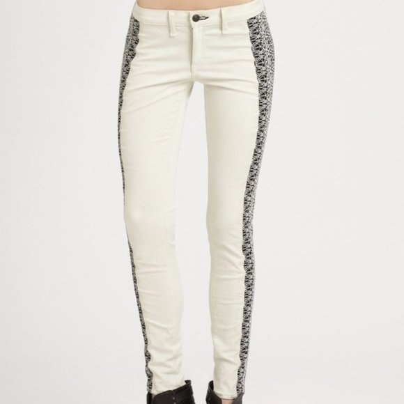 rag & bone Denim - Rag & Bone Split Skinny Off White Black Lace Embroidered Jeans sz 25 W1534O026